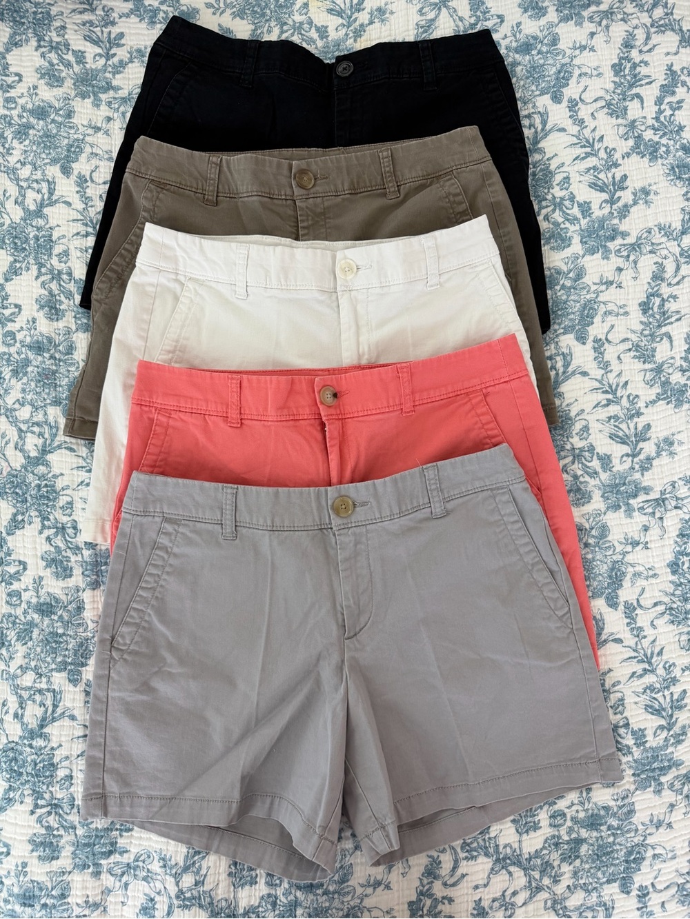 5 pairs of Claiborne Women's Casual Shorts Set — Black, Brown, White, Coral,